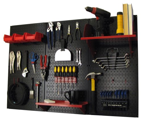 Wall Control Pegboard Organizer 4 ft. Metal Pegboard Standard Tool Storage Kit with Black Toolboard and Red Accessories