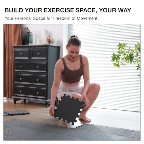 AIRHOP 18 PCS Gym Floor Mat, EVA Foam Puzzle Gym Mat, High-Density Interlocking Foam Floor Tiles for Home Gym, Play Workout Garage Kitchen Flooring 12.6"x12.6"x0.4"