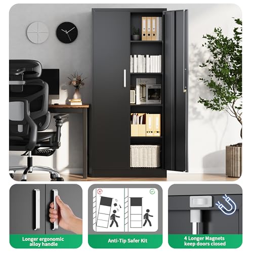 Tivostaral Metal Garage Storage Cabinet with Doors and Adjustable Shelves, 71" Tall Locker Organizer Steel Garage Cabinets, Lockable File Cabinet for Home, Office, Warehouse, Tools