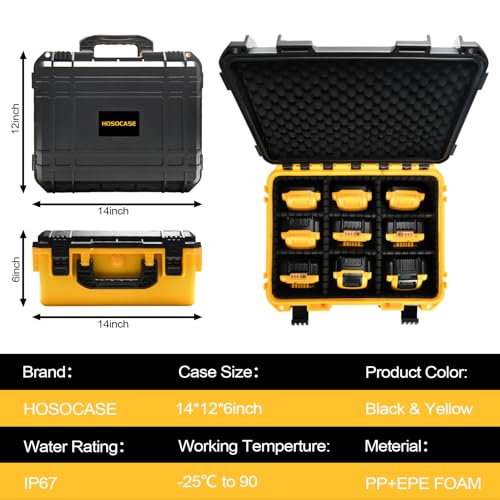 Case for Dewalt 20V Max Battery: Large Waterproof Hard Cases for Dewalt 20V/12V/60V Batteries & Chargers, Organizer Storage Box with 9 Dividers for Milwaukee 1.5/2.0/4.0/5.0/6.0/9.0/12.0Ah (Case Only)