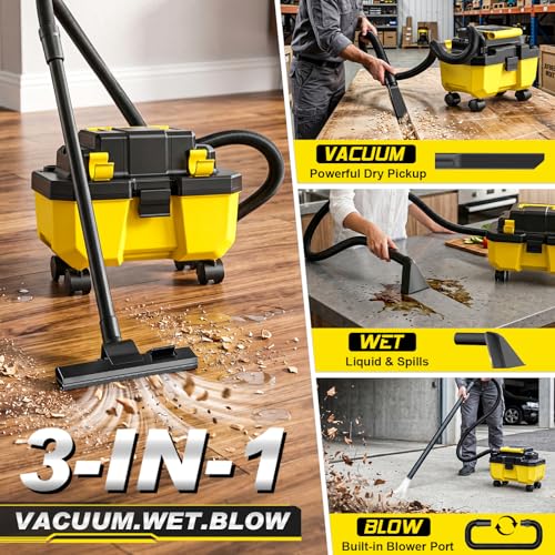 Cordless Shop Vac,3000W Brushless Motor,2x4.0Ah Battery Powered Shop Vac - 3-in-1 Wet Dry Vacuum Wet and Dry with HEPA Filter,Shoulder Strap & Accessory Storage Holder,Portable for Garage,Workshop,Car