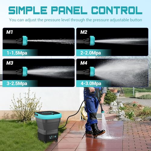 Cordless Washer,Foldable Washer with 2x5.0Ah Battery, 4 Adjustable Model, 4.5Gal Tank 10FT Hose, 6-in-1 Nozzle for Car Washer,Patio,Camping