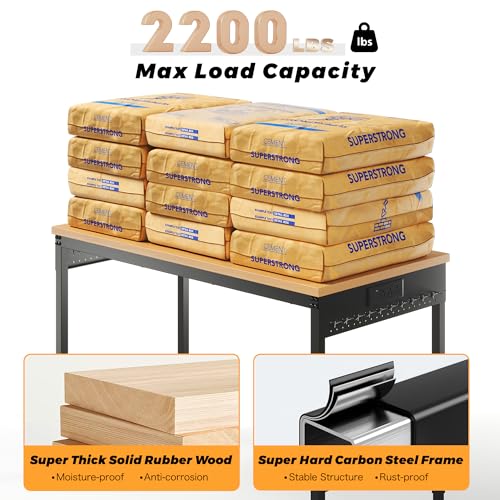 48" Work Bench Adjustable Height Workbench with Power Outlet & Pegboard Heavy Duty Table 2200 LBS Load Capacity Rolling Work Benches for Garage,Workshop,Office,Home
