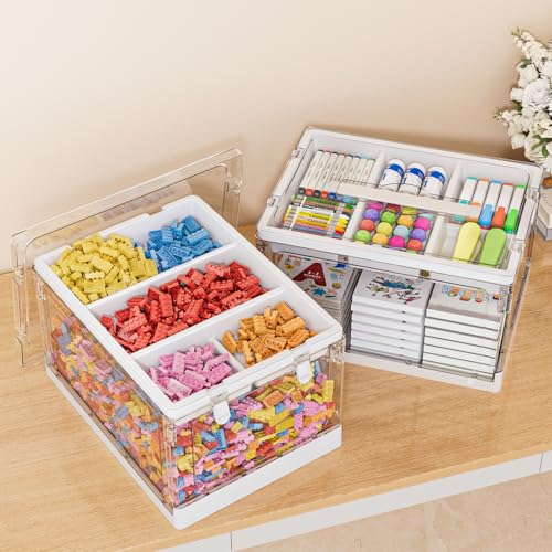 GeeBom 24QT 2Packs Clear Craft Organizers and Storage with Trays, Art Supply Organizer and Storage, Craft Storage Box with Lid for Beads, Markers, Coloring Books, Sewing, Playdoh and Tools