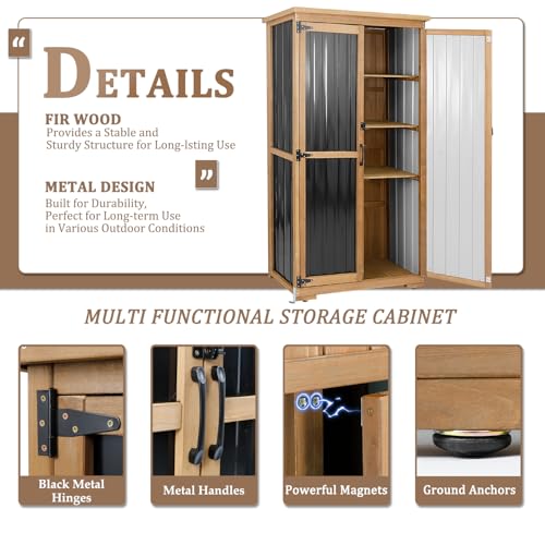 Outdoor Storage Cabinet Waterproof with Shelves, Outside Cabinets Weatherproof, Patio Backyard Pool Garden Garage Storage Cabinet Storage Shed Tool Organizer