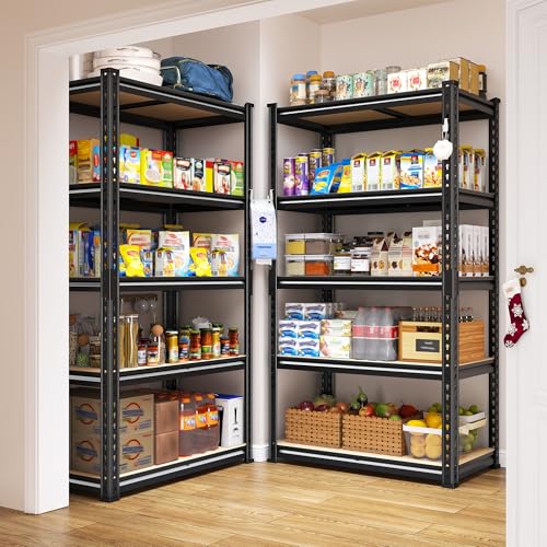 REIBII Set of 2 Storage Shelves 5 Tier Garage Shelving Heavy Duty Metal Shelving 2000LBS Garage Shelves Adjustable Metal Shelf for Kitchen Warehouse Pantry Commercial Use 27.6" Wx11.8 Dx60 H