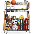 APEXCHASER Heavy Duty Sports Equipment Organizer, Garage Ball Storage Rack with Baskets & Hooks, Ball Organizer for Garage, Rolling Storage Cart for Basketball, Soccer Balls, Toys & Outdoor Gear