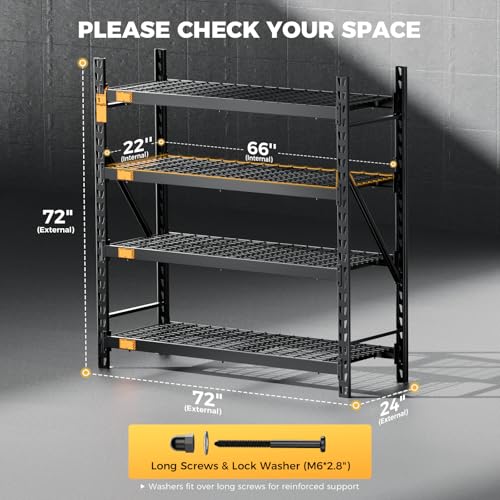 CAMMOO 72''W Heavy Duty Storage Shelves, 6000LBS Metal Garage Shelving Unit with Magnetic Label, Upgraded Structure, Solid Steel Industrial Rack, Easy Assembly for Basement, 72''W x 24''D x 72''H