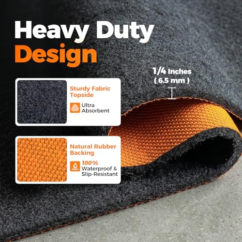 Heavy Duty Oil Spill Mat, Garage Floor Mat for Under Car, 64" X 32", Waterproof, 1/4" Rubber Backing Protects Floor, Reusable, Absorbs All Types of Spills, Oil Absorbent Pads (Black, 64" x 32")