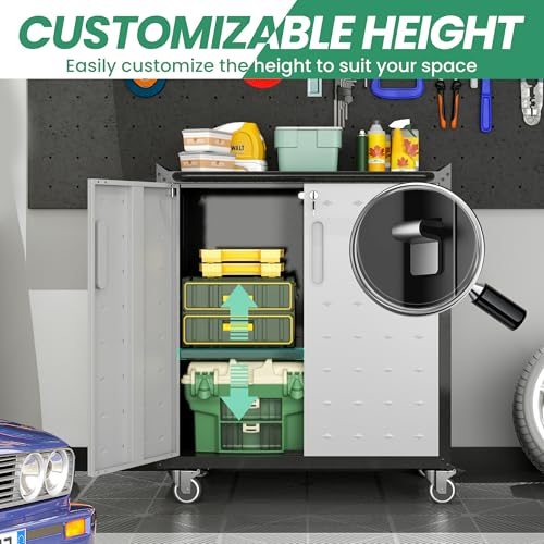 VIYET 10-Piece Heavy Duty Steel Garage Cabinet System | All-in-One Modular Garage Cabinet Set for Ultimate Workshop Organization | Easy Assembly Garage Storage Cabinets & Tool Bench