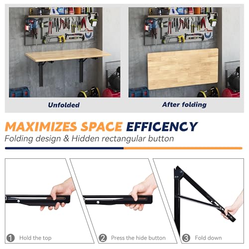 Ultrawall Wall Mounted Folding Workbench, Heavy Duty Foldable Work Table, Collapsible Desk for Workshop, Garage, Office, Home, Holds Up to 550 lb, 47.2"