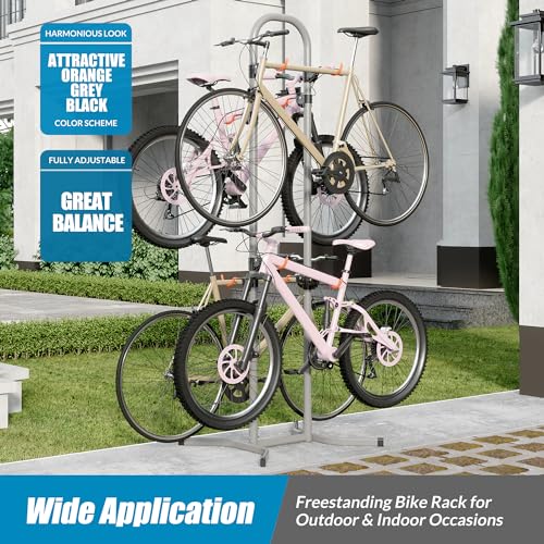 Suchtale 4 Bike Rack, Bicycle Rack, Bike Storage Rack for Garage Home, Freestanding Gravity Bike Stand, Adjustable Vertical Bicycle Holder for Indoor Outdoor, Bike Hanger Floor Parking Cycle Organizer
