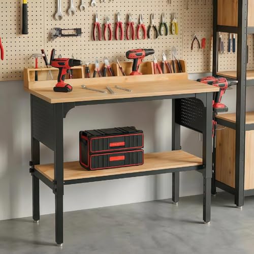 Northsky Heavy-Duty 48" Adjustable Height Workbench - 2200 LBS Capacity with Storage & Pegboard, Built-in Power Outlet, Lockable Wheels for Garage, Workshop, & Home Use