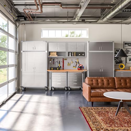 Seville Classics UltraHD Solid Steel Lockable Storage Wall Cabinet w/Adjustable Shelves for Garage, Warehouse, Office, Classroom, 36" W x 12" D x 30" H, Granite