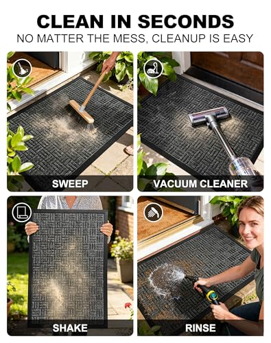 Mibao Front Door Mat, Heavy Duty Durable Welcome Mat for Outdoor Indoor, Dirt Trapper Waterproof Super Absorbent Door Mat for Entryway Outside Patio Porch, 29.5" x 17", Grey