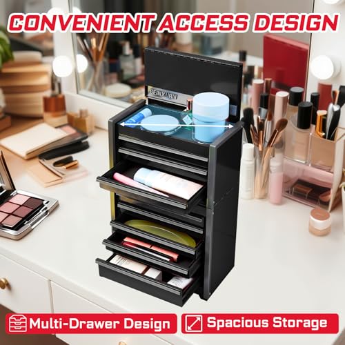 Geinxurn 8-Drawer Rolling Black Tool Box, Heavy Duty Micro Roll Cab Steel Stackable Tool Chest with Lockable Drawers, 2-in-1 Large & Compact Combo Set (3-Drawer + 5-Drawer) for Garage, Workshop
