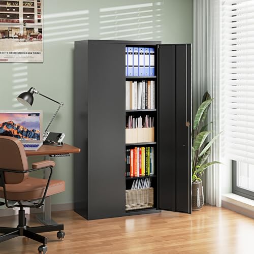 Letaya Metal Garage Storage Cabinets with Lock Door and Adjustable Shelves, Steel Tool Cabinets for Home,Office,Warehouse Organisieren (Black)
