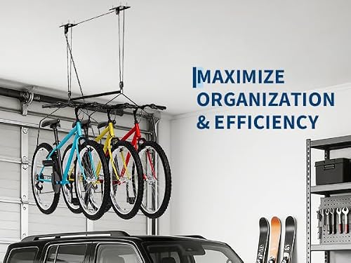 Garvee Heavy‑Duty Cargo Box Garage Pulley System, Ceiling Hoist Kit for 8–10 ft Ceilings, 150 Lbs Capacity with Dual Fixed‑Point Design, Adjustable Lifting Straps, Ideal Ceiling Mounted Storage Racks