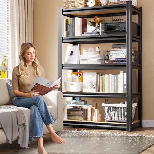JOJUOU Garage Shelving for Home & Workshop Organization, 5-Tier Adjustable Metal Storage Rack for Tools, Storage Bins & Household Items, Utility Shelf for Garage, Pantry, 71" H x 32" W x 14" D
