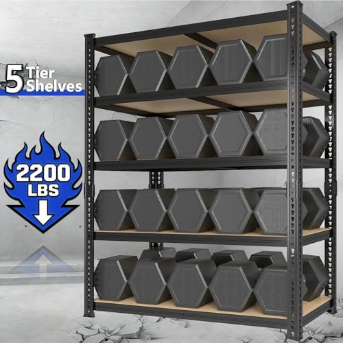 ZEUKMXOO 78'' H Garage Storage Shelves, Shelving Units and Storage, Heavy Duty Garage Shelving, Metal Shelves for Basement, Warehouse, Pantry, Kitchen, 78''H x 40''W x 16''D, 2200 LBS