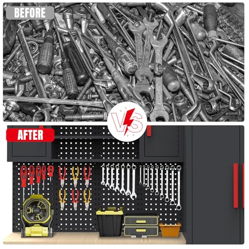 Torin Garage Storage Cabinets System, 8-Pcs Workshop Cabinet Set in Black, Included Steel Cabinets Drawers Rolling Chest and Pegboard,Locked Garage Storage Cabinet