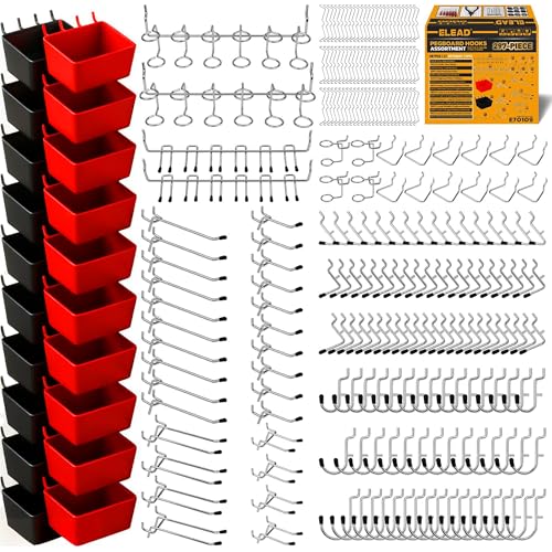 ELEAD 297 Piece Pegboard Hooks Kit, Peg Board Organizer Accessories with Bins for Organizing Various Tools, Fit 1/8 or 1/4 inch Pegboard for Hanging Storage, Garage, Workshop & Craft Room