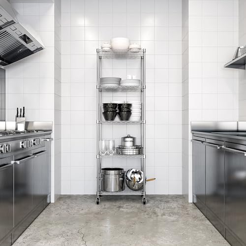 Seville Classics UltraDurable Heavy Duty NSF Solid Steel Wire Rack Storage Unit Organizer for Garage, Warehouse, Office, Restaurant, Classroom, Kitchen, 5-Tier Shelving, 24" W x 18" D