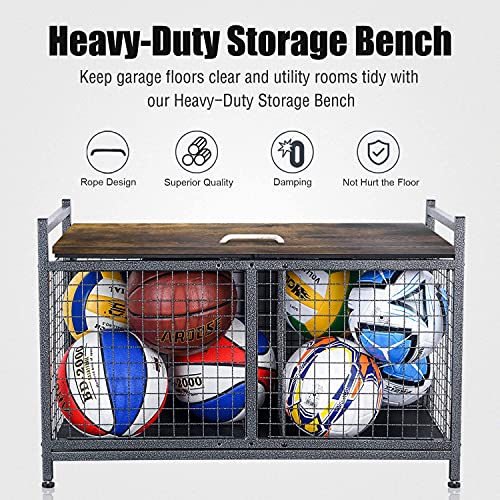 Mythinglogic Rolling Ball Storage Cart, Sports Equipment Storage Organizer for Garage/Basement/Entryway, Ball Storage Bin with Casters (Medium)