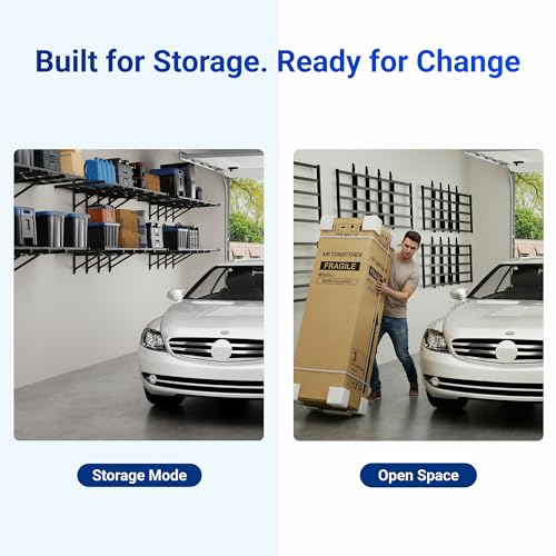 FLEXIMOUNTS Fold-Down 2x6ft Garage Wall Shelving, 2-Pack Heavy Duty Folding Garage Shelving Wall Mounted, 1800 lbs Capacity, Storage for Power Tools, Garden Supplies & Seasonal Storage, Lite Series