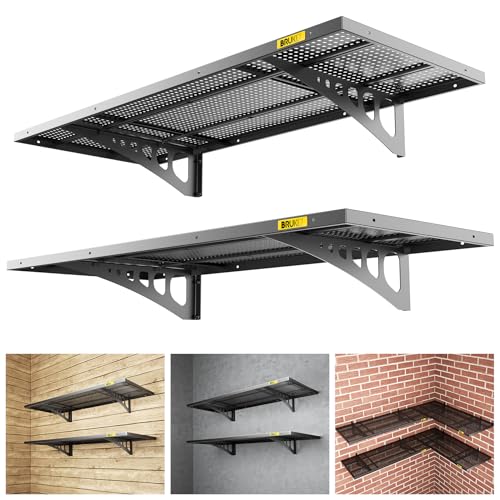 Brukid 2Pack 1.64x4ft Adjustable Metal Garage Wall Shelving Heavy Duty Garage Storage Shelf Wall Mounted Black