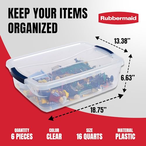 Rubbermaid Cleverstore 17 Qt Clear Storage Bins with Lids, 6-Pack, Stackable, BPA-Free, Made in USA