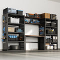 FLEXIMOUNTS Garage Storage System with Workbench & Pegboard, 117" Modular Garage Organization System, Heavy Duty Steel Garage Shelving & Tool Organizer for Garage Workshop, Black FLEXIMOD Series
