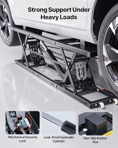 VEVOR Portable Car Lift, 5000 lbs Capacity, Heavy Duty Quick Lift with 25.6" Max Height, Pneumatic Pump, Wheels, 4 Rubber Pads & 4 Lifting Columns for Cars, Compact SUVs, Mini Trucks, Garage or Shop