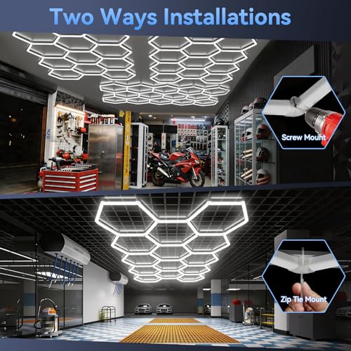 LZHOME Hexagon 5000K LED Garage Lights: 25 Pack Updated 1.31-inch Wider Size,26300LM Super Bright Hex Lighting Ceiling LED Shop Light for Garage, Car Detailing, Workshop, Warehouse, Gym, Basement