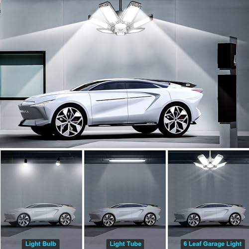 CHENGCHILIT LED Garage Light 2 Pack - 200W 20000LM 6500K LED Garage Ceiling Lights with 7+1 Adjustable Panels, Shop Lights Screw in E26 E27 Bulb Socket for Workshop, Storage Room, Basement, Warehouse