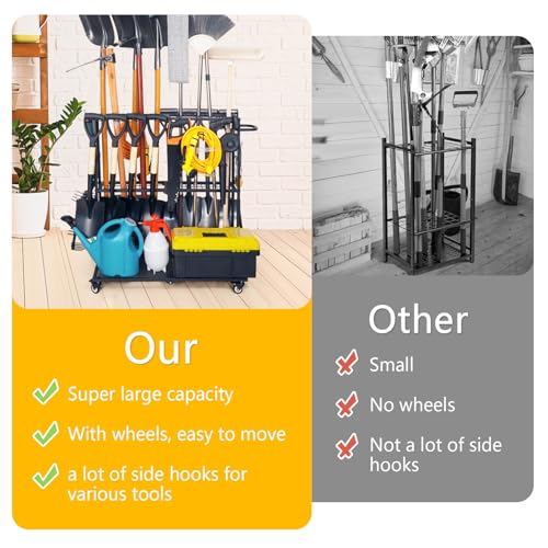 LCMWHOP Garden Tool Organizer - Heavy Duty Garage Storage and Organization with Wheels - Large Garden Tool Storage Holder for Lawn Yard Patio Shed,Garage Shovel Rack