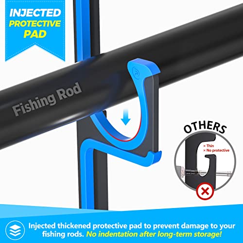 PLUSINNO H5 Horizontal Fishing Rod/Pole Holders for Garage, Wall or Ceiling Mounted Fishing Rod holder, Aviation Aluminum Fishing Pole Holder Holds up to 10 Rod or Combos or Nets Storage Racks