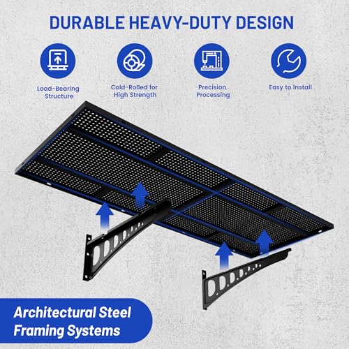 ZONEGRACE 2-Pack 1.5x4ft Garage Shelving Wall Mounted, 500 Lbs Heavy Duty Wall Shelves, Flat Metal Shelf Wall Mount For Garage Storage Wall With Complete Install Kit & Hooks, Black