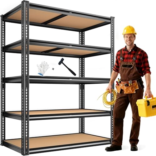 ROOMFAVE 2250LBS Storage Shelves Heavy Duty 5 Tier Garage Storage Shelves, Adjustable Metal Shelving Unit Utility Rack Shelf for Warehouse,Pantry,Closet,Kitchen 72" H x 35.56" W x 16" D, Black,Gift