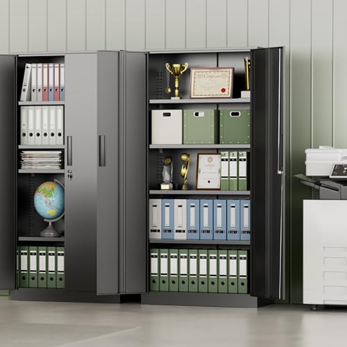 INTERGREAT Metal Storage Cabinet with Lock, 72" H Lockable Metal Storage Cabinet with Locking Doors, Steel Storage Lockers with Adjustable Shelves for Office, Home, Garage, Gym, School (Black)