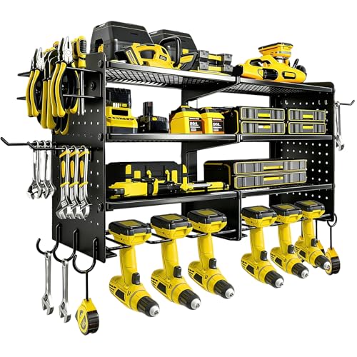 Power Tool Organizer Wall Mount, 4 Tier Heavy Duty Tool Storage Rack, 400 LBS Capacity with Drill Tools Holder & Hooks, Tool Organizers and Storage for Garage, Warehouse, Workshop, Gifts for Men