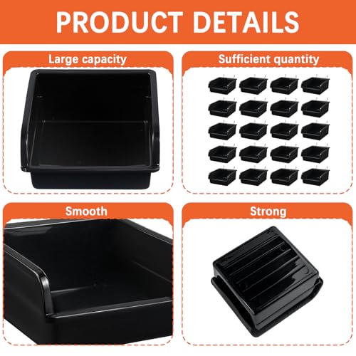 20 Pack Pegboard Bins With Metal Hooks, Black Pegboard Storage Bins, Pegboard Containers For Peg Board Organizing Accessories, Peg Board Organizer Bins For Garage, Workshop, Craft Room, Tool Shed