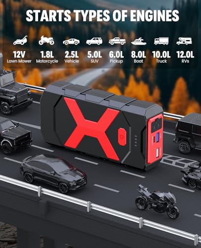 BOOKOO A9 Jump Starter 4000A for Car,Boat,Lawnmower 12L Gas&10L Diesel Engines Portable 12V Car Battery Jump Starter with Jumper Cables,Quick Charging USB Ports and USB C,3 LED Modes and Storage Box