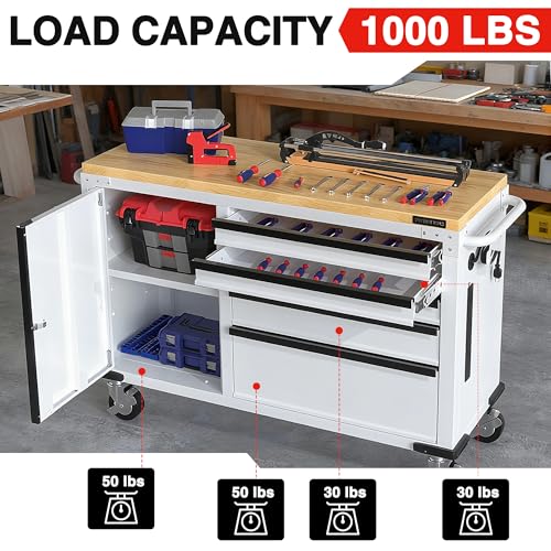 WORKPRO 52" x 20" 5-Drawer & 1-Door Rolling Tool Chest, Heavy Duty Tool Chest with Wheels, Power Strip, Locking System, Rolling Cabinet for Garage, Home & Kitchen, 1000 lbs Capacity