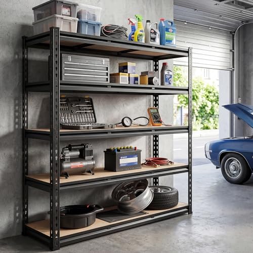 REIBII 5 Tier Garage Shelving,72''H Heavy Duty Storage Shelves,Adjustable Metal Shelving Shelves,Pantry Shelf for Small Offices, Libraries, Or Retail Spaces Basement72 H x 40" W x 20" D,2500LBS