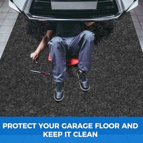 17'x7.45" Heavy Duty Garage Floor Mat with Adhesive Backing - Garage Floor mats for Under car， Garage Rugs and mats，Oil & Waterproof Non-Slip Protective Flooring for Under Cars