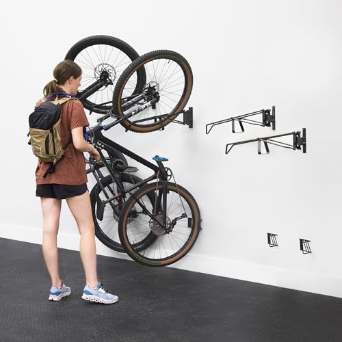 StoreYourBoard SwivelStow Bike Rack Garage Storage Rack 4 Pack - 4 Mountain Bike Bike Wall Mounts - Heavy Duty Bike Hanger - No-Lift Bike Rack Garage Storage Rack - Holds 70 lb Capacity