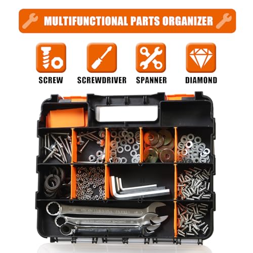 BIG RED AG322R Torin Double Sided Tool and Hardware Storage Box: Portable Small Parts Organizer with Removable Plastic Dividers for Tools, Small Items and Jewelry, Black/Orange
