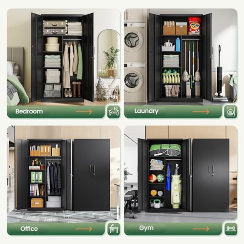 Letaya Metal Storage Cabinets Locker with Lock Door, 72'' Clothing Coat Steel Storage Freestanding Wardrobe for Office, Home, School, Employee,Gym,Fire Department (Black)