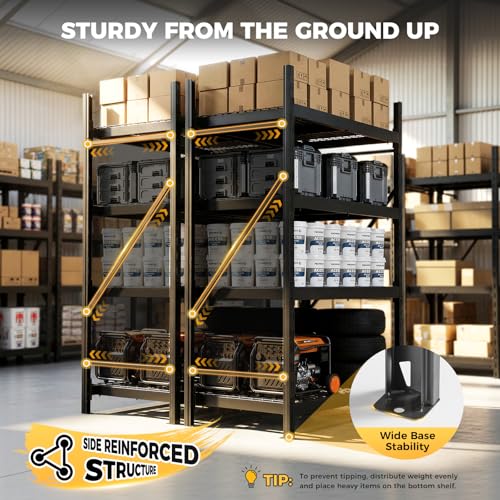CAMMOO 72''W Heavy Duty Storage Shelves, 6000LBS Metal Garage Shelving Unit with Magnetic Label, Upgraded Structure, Solid Steel Industrial Rack, Easy Assembly for Basement, 72''W x 24''D x 72''H